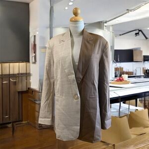 Two-Tone Beige and Brown Single Breasted Blazer - One Size
